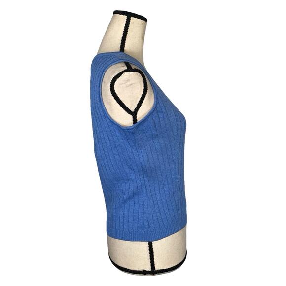 St. John Blue Ribbed Wool Blend Sleeveless Knit Sweater Vest Size: S - Picture 2 of 4